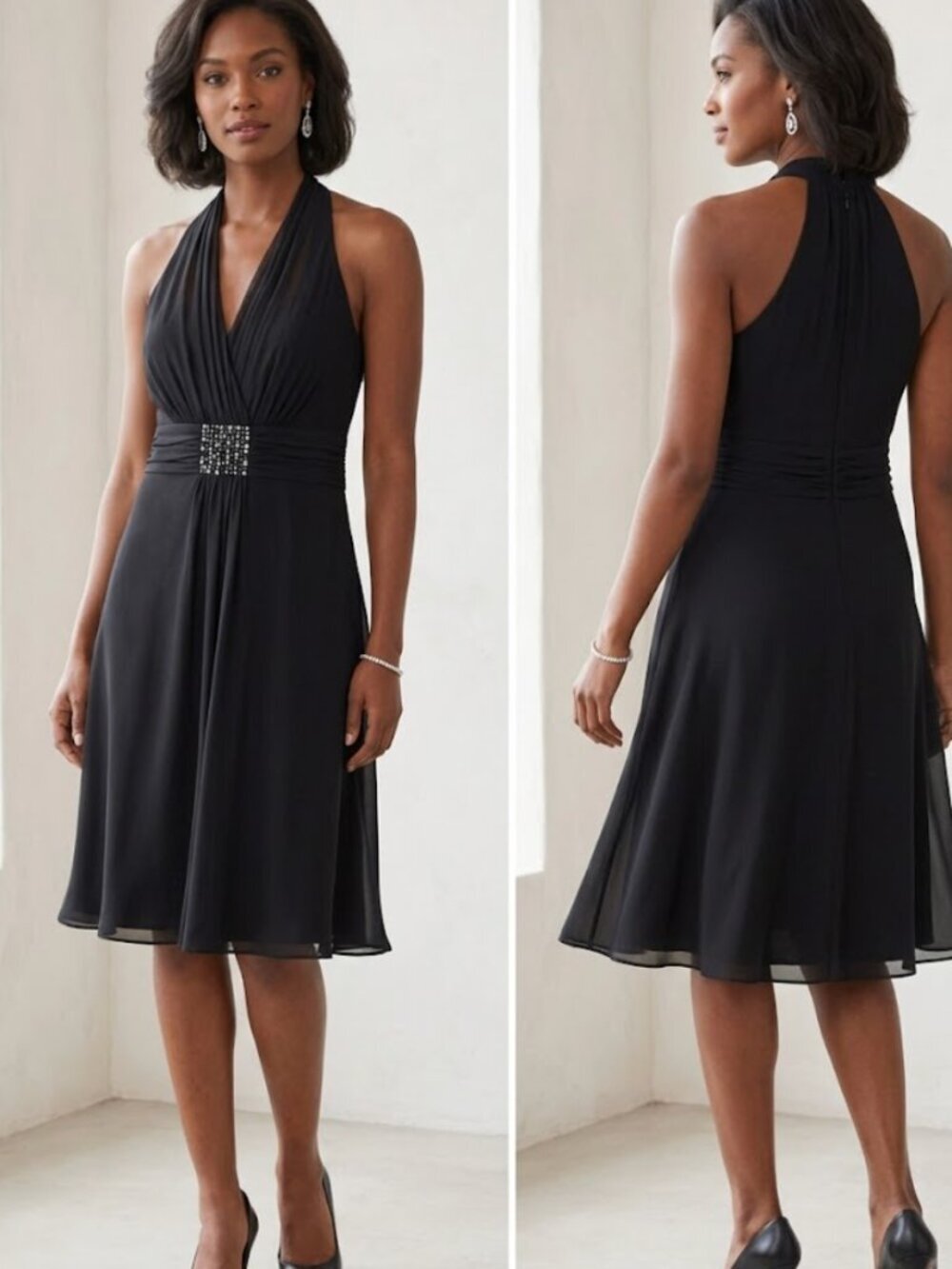 Evan Picone Ruched Halter Cocktail Party LBD Little Black Dress SZ 16
